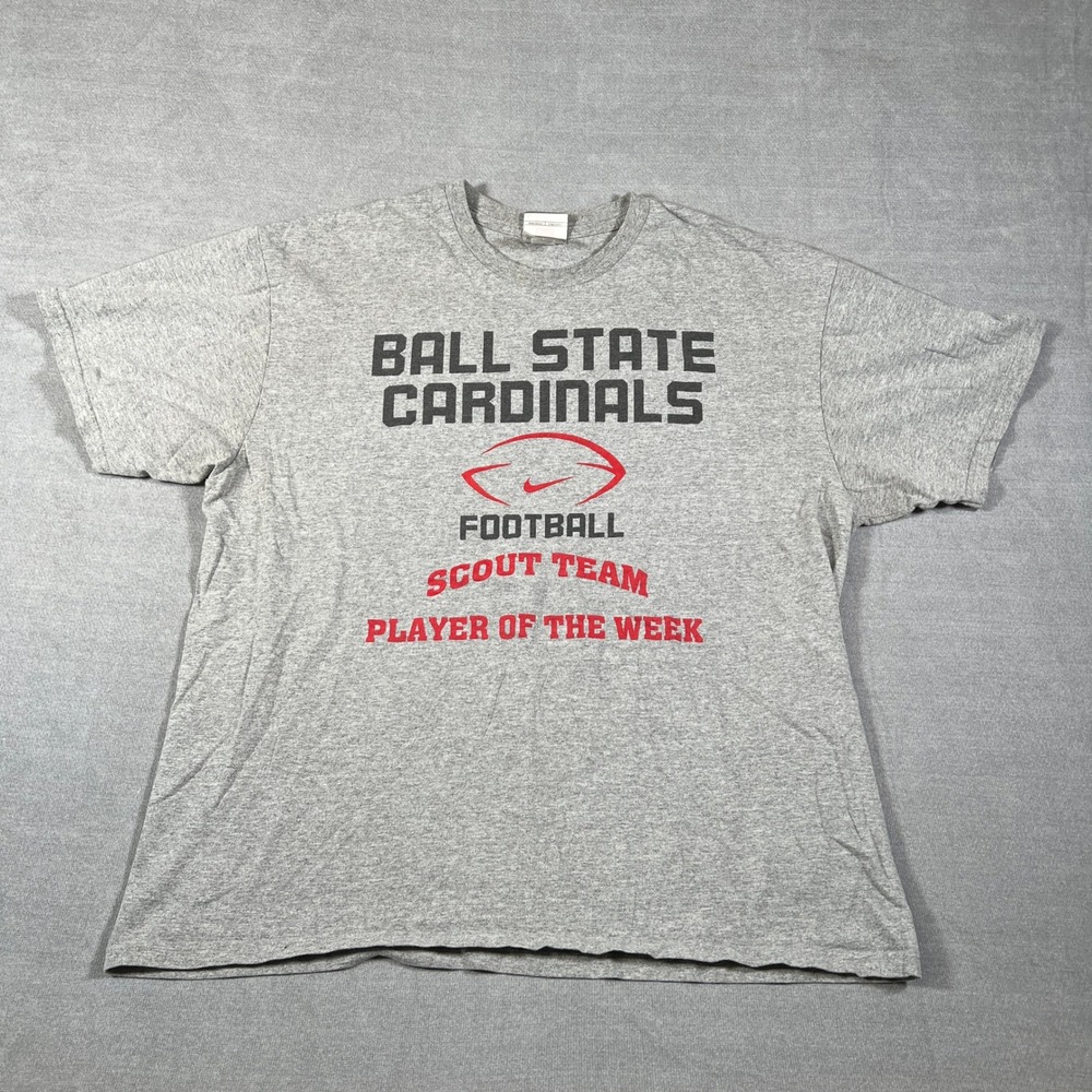 Nike Ball State Cardinals Football Scout Team T-Shirt Mens XL Gray Cotton Blend